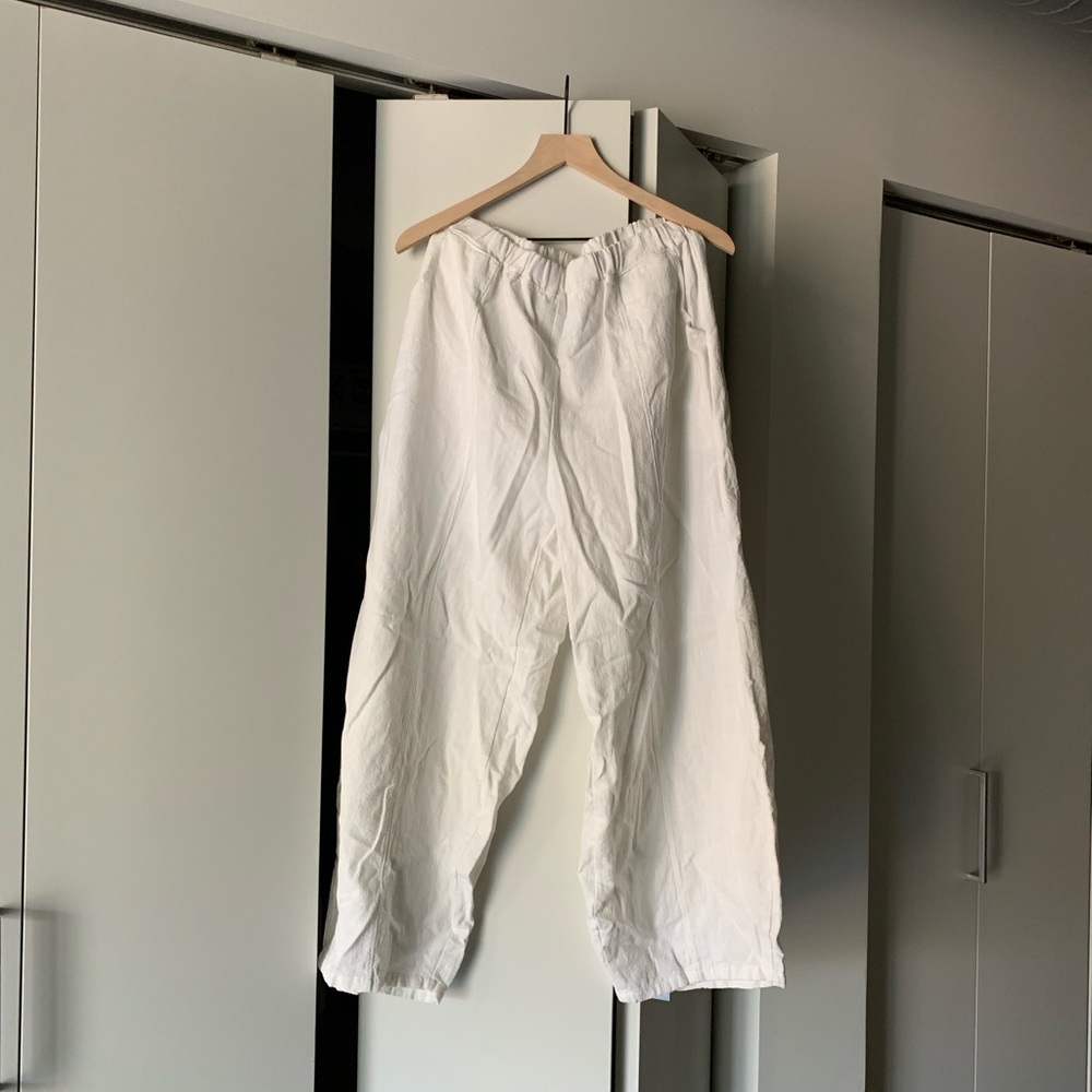 IXIMO Wide Leg White Linen Cotton Pants